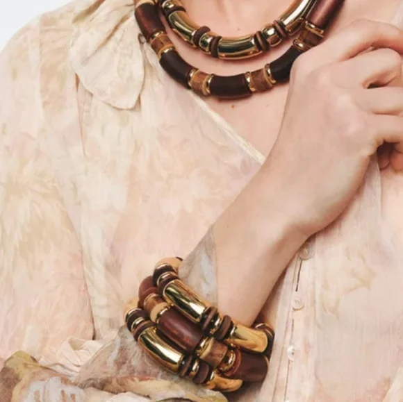 Piper K Set Of 3 Gold and Brown Statement Bracelet with Spherical Embellishments - Picture 13 of 13